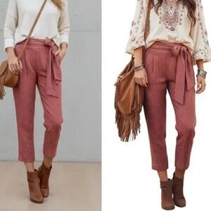 Anthropologie Rose Tie-Waist Cropped Pants